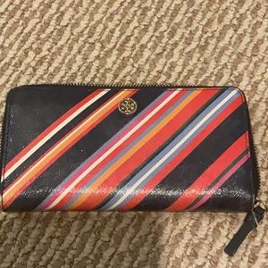 Tory Burch multi color striped wallet